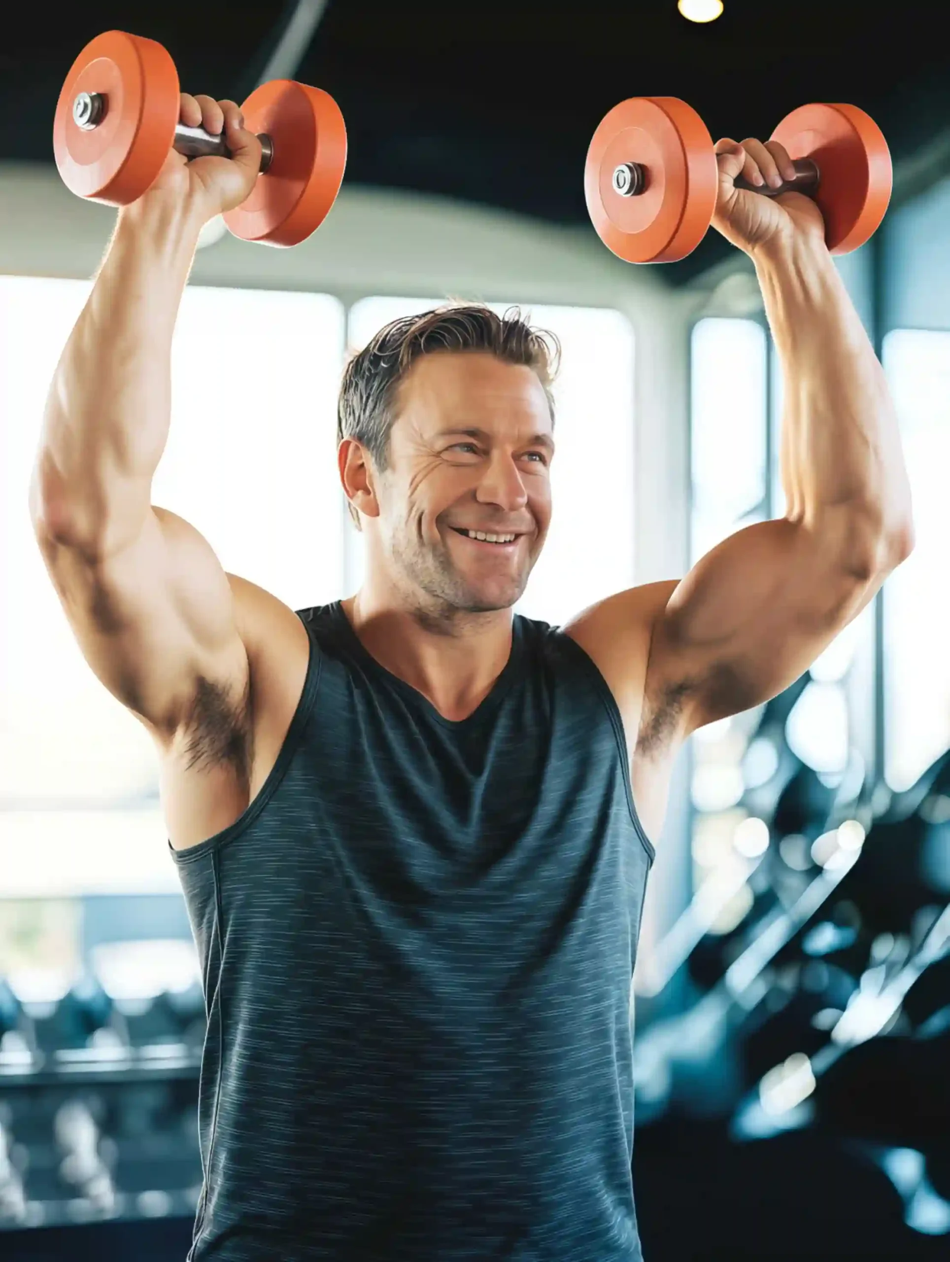Man exersizing with dumbbells in gym